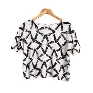 LOFT Black and White Graphic Print Crop Sweater SP